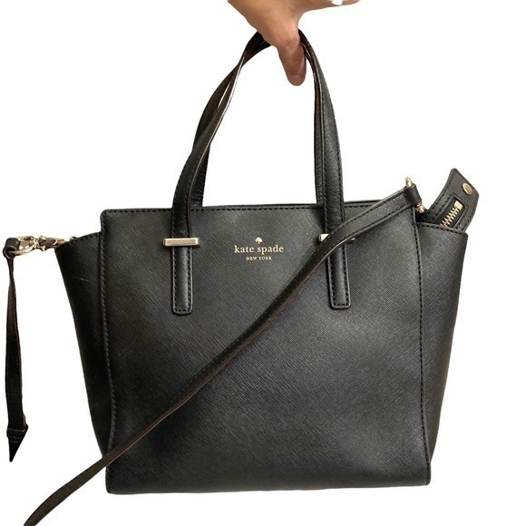 Kate spade black saffiano leather two way tote crossbody bag